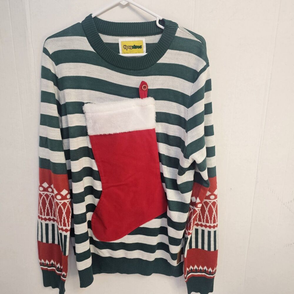 Tipsy Elves Stocking Stuffer Ugly Christmas Party Sweater  Sz Large Festive P292